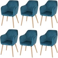 [NEUWERTIG] 6er-Set Esszimmerstuhl Vaasa T381, Stuhl Küchenstuhl, Retro 50er Jahre Design Samt, petrol-blau, helle Beine von HHG
