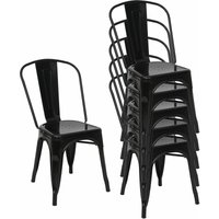 Neuwertig] 6er-Set Stuhl HHG 808, Bistrostuhl Stapelstuhl, Metall Industriedesign stapelbar schwarz - black von HHG