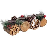[NEUWERTIG] Adventsgesteck HHG-805 mit Kerzenhalter, Adventskranz Weihnachtsgesteck Holz MVG 12x41x12cm ohne Kerzen von HHG