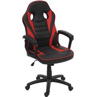 HHG - neuwertig] Bürostuhl 063, Schreibtischstuhl Drehstuhl Racing-Chair Gaming-Chair, Kunstleder schwarz/rot - red von HHG