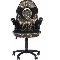 Neuwertig] Bürostuhl HHG 585, Drehstuhl Gamingstuhl, ergonomisch, verstellbare Armlehne, Kunstleder camouflage-schwarz - multicolour von HHG