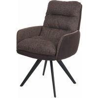 HHG - neuwertig] Esszimmerstuhl 847, Küchenstuhl Stuhl, drehbar Auto-Position Stoff/Textil braun-dunkelbraun, mit Armlehne - brown von HHG