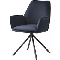 HHG - neuwertig] Esszimmerstuhl 851, Küchenstuhl Stuhl mit Armlehne, drehbar Auto-Position, Samt anthrazit-blau, Beine schwarz - grey von HHG