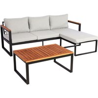 [NEUWERTIG] Garten-Garnitur HHG-075b, Gartenlounge Sitzgruppe Lounge-Set Sofa, Aluminium Akazie Holz MVG-zertifiziert hellgrau - grey von HHG