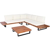 Neuwertig] Garten-Garnitur HHG 641, Garnitur Sitzgruppe Lounge-Set, Spun Poly Akazie Holz mvg Alu braun, Polster cremeweiß - white von HHG