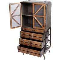 [NEUWERTIG] Hochschrank HHG-613, Apothekerschrank Wohnzimmerschrank, Industrial Tanne Holz Metall 128x60x33cm, braun-schwarz von HHG