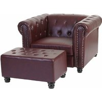 [NEUWERTIG] Luxus Sessel Loungesessel Relaxsessel Chesterfield Kunstleder runde Füße, rot-braun mit Ottomane - multicolour von HHG