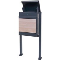HHG - neuwertig] Paketkasten mit Standfuß 125, Paketbox Paketstation Standbriefkasten, Metall verzinkt anthrazit-Holzoptik von HHG