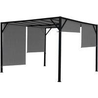 Neuwertig] Pergola Beja, Garten Pavillon Terrassenüberdachung, stabiles 6cm-Stahl-Gestell + Schiebedach grau 4x3m - grey von HEGELE