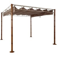 Neuwertig] Pergola HHG 765, Garten Pavillon Terrassenüberdachung, stabiles 7cm-Metall-Gestell 3x3m Bambus-Optik taupe-braun - brown von HHG