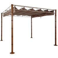 Neuwertig] Pergola HHG 765, Garten Pavillon Terrassenüberdachung, stabiles 7cm-Metall-Gestell 3x3m Bambus-Optik taupe-braun von HHG