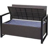 Neuwertig] Poly-Rattan 2er Sitzbank HHG-564, Gartenbank Truhenbank, Staufach Aufbewahrung Sitzkissen grau-meliert, Kissen creme - black von HEGELE