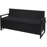 Neuwertig] Poly-Rattan 3er Sitzbank HHG-596, Gartenbank Truhenbank, Staufach Aufbewahrung Sitzkissen anthrazit, Kissen schwarz - black von HEGELE