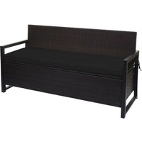 [NEUWERTIG] Poly-Rattan 3er Sitzbank HHG-596, Gartenbank Truhenbank, Staufach Aufbewahrung Sitzkissen braun, Kissen schwarz - black von HEGELE