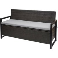 Hegele - neuwertig] Poly-Rattan 3er Sitzbank HHG-596, Gartenbank Truhenbank, Staufach Aufbewahrung Sitzkissen grau, kissen grau - grey von HEGELE