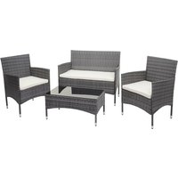 [NEUWERTIG] Poly-Rattan Garnitur HHG-813, Balkon-/Garten-/Lounge-Set Sofa Sitzgruppe grau, Kissen creme - grey von HEGELE