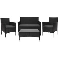 Neuwertig] Poly-Rattan Garnitur HHG-813, Balkon-/Garten-/Lounge-Set Sofa Sitzgruppe schwarz, Kissen dunkelgrau - black von HEGELE