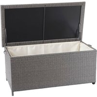 Neuwertig] Poly-Rattan Kissenbox HHG 570, Gartentruhe Auflagenbox Truhe Premium grau, 51x100x50cm 170l - grey von HHG