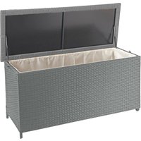 HHG - neuwertig] Poly-Rattan Kissenbox 570, Gartentruhe Auflagenbox Truhe Premium grau, 63x135x52cm 320l - grey von HHG