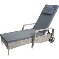 [NEUWERTIG] Poly-Rattan Sonnenliege Cesena, Relaxliege Gartenliege Liege, Alu grau, Kissen dunkelgrau - grey von HHG