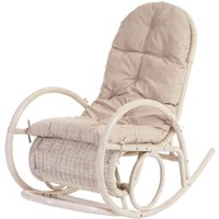 [NEUWERTIG] Schaukelstuhl Queluz, Schwingsessel Rattansessel, weiß Auflage creme - beige von HHG