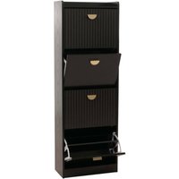 [NEUWERTIG] Schuhschrank HHG-602, Schuhkipper Schuhregal 4 Klappen Klappfächer MDF Melamin Metall 148x50x24cm Holzoptik schwarz von HHG