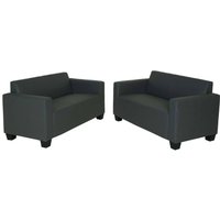 [NEUWERTIG] Sofa-Garnitur Couch-Garnitur 2x 2er Sofa Lyon Kunstleder dunkelgrau von HHG