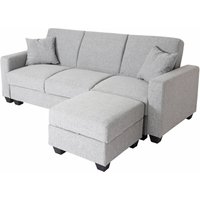 HHG - neuwertig] Sofa 539 mit Ottomane, Couch Sofa Gästebett, Schlaffunktion Stauraum 217x145cm Stoff/Textil hellgrau - grey von HHG