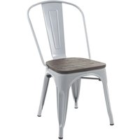 Neuwertig] Stuhl HHG 893 inkl. Holz-Sitzfläche, Bistrostuhl Stapelstuhl, Metall Industriedesign stapelbar grau - grey von HHG