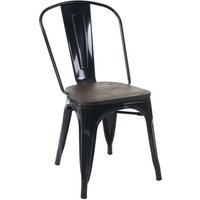 Neuwertig] Stuhl HHG 893 inkl. Holz-Sitzfläche, Bistrostuhl Stapelstuhl, Metall Industriedesign stapelbar schwarz - black von HHG
