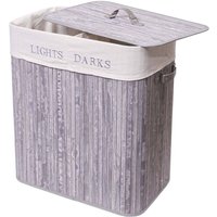 [NEUWERTIG] Wäschekorb HHG-153, Laundry Wäschebox Wäschesammler Wäschebehälter, Bambus 2 Fächer 63x55x34cm 100l grau-blau von HHG