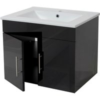 [NEUWERTIG] Waschbecken + Unterschrank HHG-235, Waschbecken Waschtisch, MVG-zertifiziert, hochglanz 60cm schwarz - black von HHG