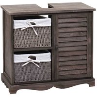 [NEUWERTIG] Waschbeckenunterschrank HHG-672, Badezimmer Waschtisch, Massiv-Holz Korb-Schublade 60x65x31cm shabby grau-braun - brown von HHG