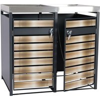 Neuwertig] 2er Mülltonnenverkleidung mit Pflanzkasten HHG 303, erweiterbar, 125x132x80cm Metall 47kg, anthrazit gold von HHG