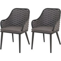 Neuwertig] 2er-Set Aluminium-Gartenstuhl HHG 761, Outdoor Stuhl Armlehne, Olefin Seilgeflecht Rope anthrazit Kissen dunkelgrau von HHG