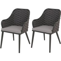 Neuwertig] 2er-Set Aluminium-Gartenstuhl HHG 761, Outdoor Stuhl Armlehne, Olefin Seilgeflecht Rope anthrazit Kissen hellgrau von HHG