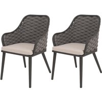 Neuwertig] 2er-Set Aluminium-Gartenstuhl HHG 761, Outdoor Stuhl Armlehne, Olefin Seilgeflecht Rope anthrazit Kissen taupe von HHG