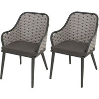 Neuwertig] 2er-Set Aluminium-Gartenstuhl HHG 761, Outdoor Stuhl Armlehne, Olefin Seilgeflecht Rope hellgrau Kissen dunkelgrau von HHG