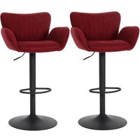 Neuwertig] 2er-Set Barhocker HHG 098, Barstuhl, mit Armlehne Fußablage drehbar Stoff/Textil Eisen mvg bordeaux Fuß schwarz von HHG