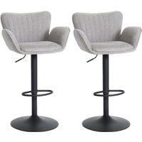 Neuwertig] 2er-Set Barhocker HHG 098, Barstuhl, mit Armlehne Fußablage drehbar Stoff/Textil Eisen mvg hellgrau Fuß schwarz von HHG
