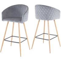 Neuwertig] 2er-Set Barhocker HHG 201, Barstuhl Tresenhocker Küchenhocker mit Lehne, Metall Holzoptik Samt, grau von HHG