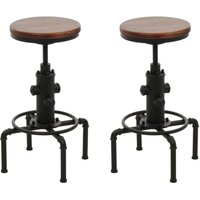 Neuwertig] 2er-Set Barhocker HHG 970, Barstuhl Tresenhocker höhenverstellbar drehbar Fußablage Industrial Eisen Massiv-Holz braun von HHG