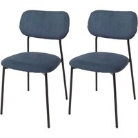 Neuwertig] 2er-Set Esszimmerstuhl HHG 064, Küchenstuhl Polsterstuhl Stuhl, Cord (330g/m²) Stoff/Textil Metall blau von HHG