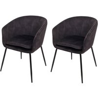 Neuwertig] 2er-Set Esszimmerstuhl HHG 074, Küchenstuhl Polsterstuhl Stuhl, Stoff/Textil (340g/m²) Metall dunkelgrau von HHG