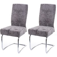 Neuwertig] 2er-Set Esszimmerstuhl HHG 125, Küchenstuhl Freischwinger Stuhl Lehnstuhl, Metall Stoff/Textil Chenille dunkelgrau von HHG