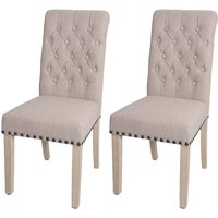 Neuwertig] 2er-Set Esszimmerstuhl HHG 143, Küchenstuhl Polsterstuhl, Chesterfield Nieten Stoff/Textil beige von HHG