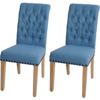 Neuwertig] 2er-Set Esszimmerstuhl HHG 143, Küchenstuhl Polsterstuhl, Chesterfield Nieten Stoff/Textil hellblau von HHG