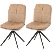 Neuwertig] 2er-Set Esszimmerstuhl HHG 178, Küchenstuhl Lehnstuhl, drehbar Auto-Position, Metall Stoff/Textil beige von HHG