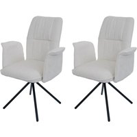 Neuwertig] 2er-Set Esszimmerstuhl HHG 433, drehbar Armlehne Auto-Return, Stoff/Textil Chenille (340g/m²) Öko-Tex creme von HHG