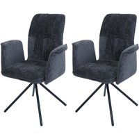 Neuwertig] 2er-Set Esszimmerstuhl HHG 433, drehbar Armlehne Auto-Return, Stoff/Textil Chenille (340g/m²) Öko-Tex dunkelgrau von HHG